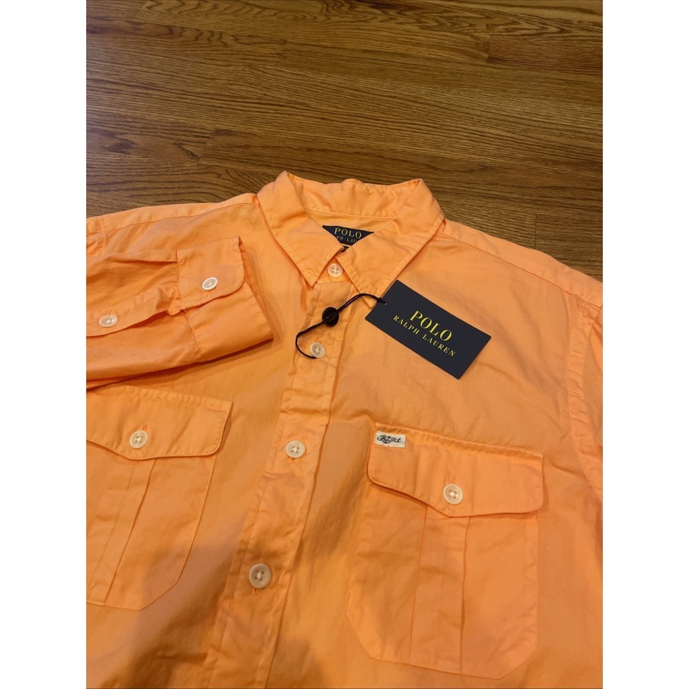 Polo Ralph Lauren Men's Beach Twill Button-Down Shirt Orange Size Large‎
